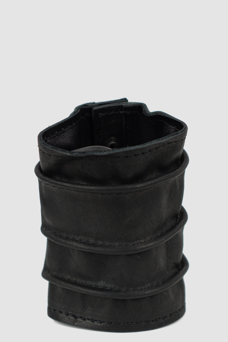 LA HAINE INSIDE US Black Cowhide Bracelet - Permanent Collection | 100% Leather, Cowhide | Tumbled Cowhide with Natural Grain, Vine Tanning, 3 Push Button Detail | Made in Italy