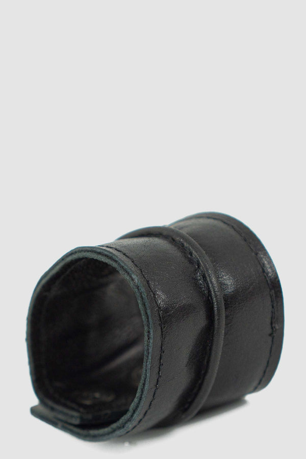 Front view of Black Cowhide Leather Bracelet for Men with 2 push-button detail, LA HAINE INSIDE US