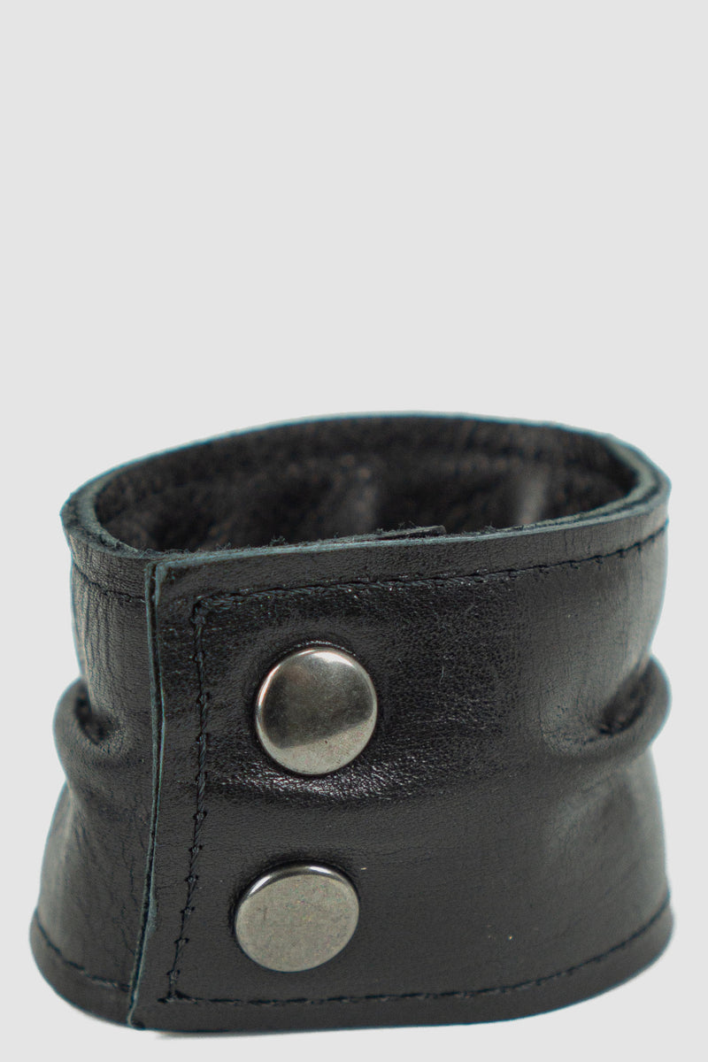 LA HAINE INSIDE US Black Cowhide Leather Bracelet - Permanent Collection | 100% Leather, Cowhide | Tumbled Cowhide with Natural Grain, Vine Tanning, Push Button Closure | Made in Italy