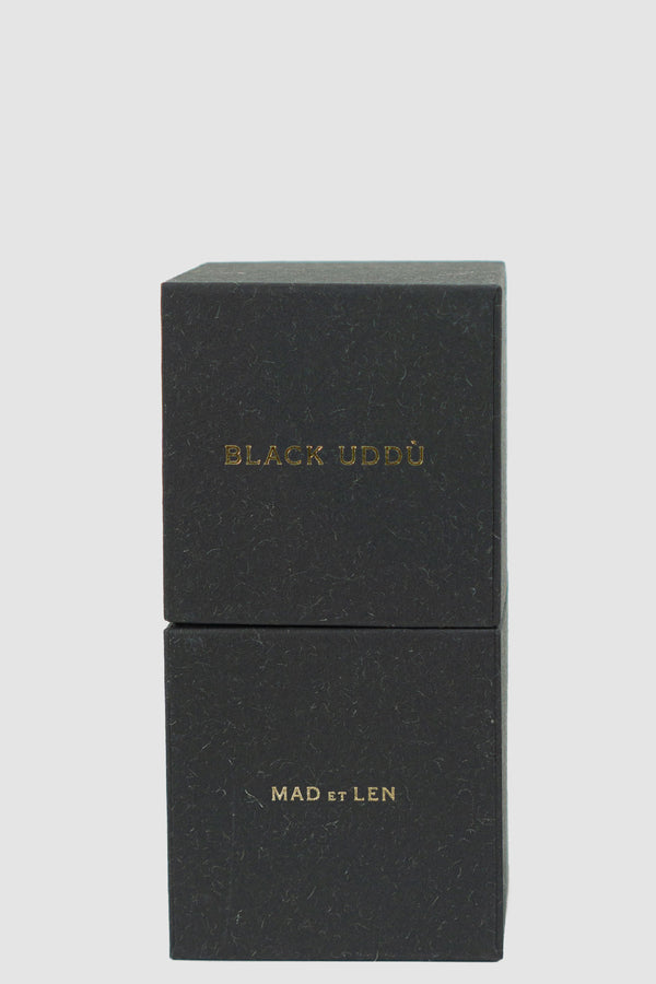 MAD ET LEN Black Uddu Scent Eau de Parfum: Sealed in recycled paper box. | Material: 100% Alcohol | Notes: Mandarine, Labdanum, Rhum, Shiu | 50 ml Version | Made in France.