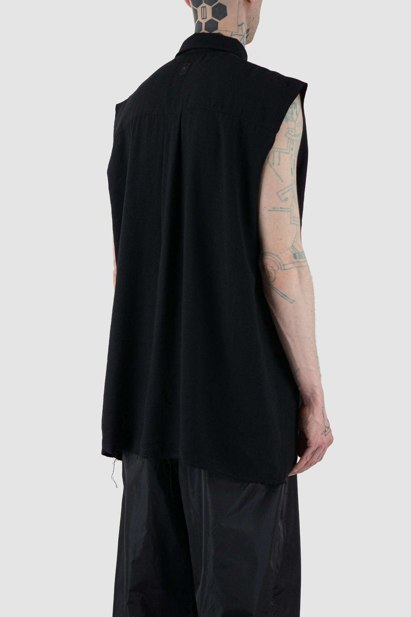 Back Loose Fit Black Sleeveless Oversize Shirt SS24 - Side View by UY Studio