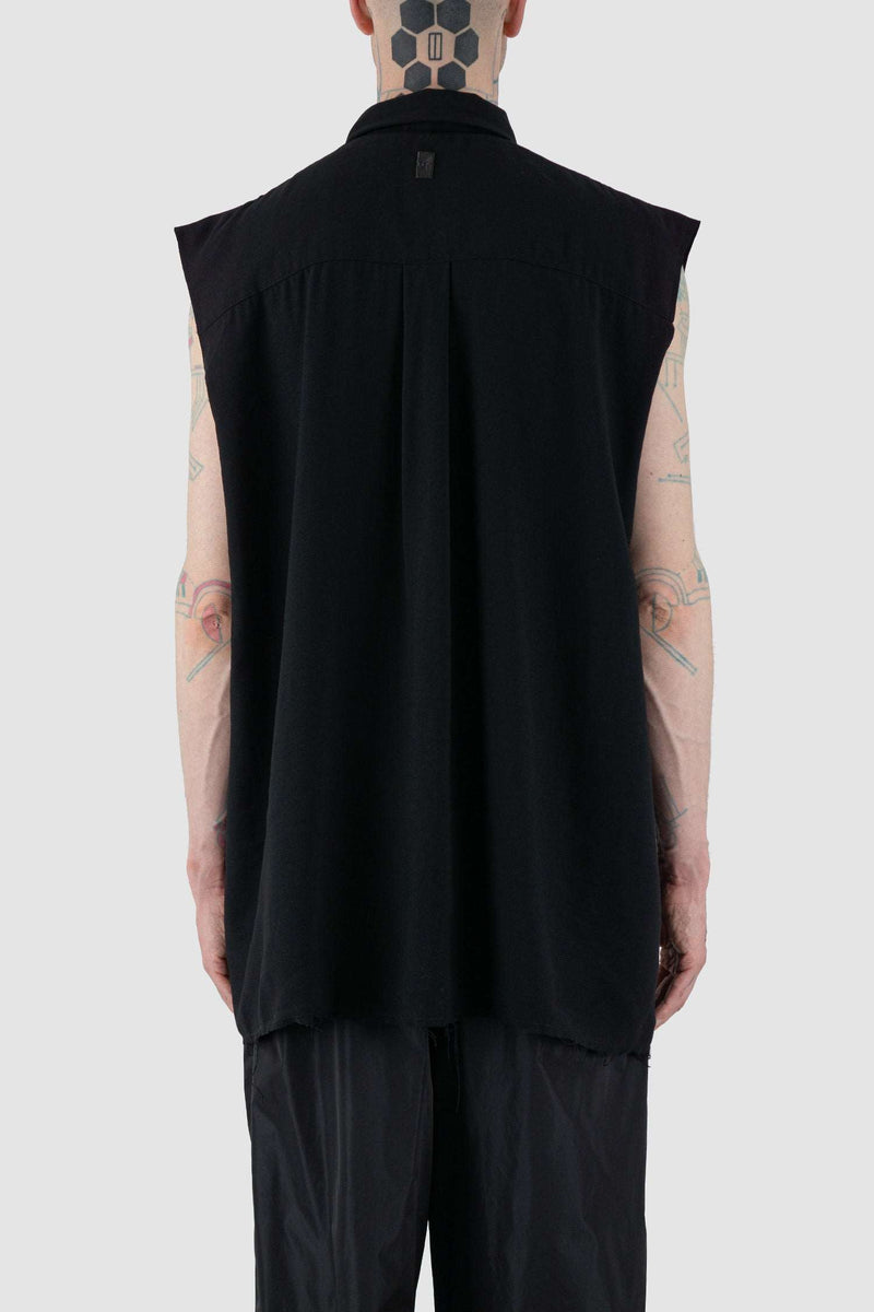 Back View of Stylish Black Sleeveless Oversize Shirt SS24 by UY Studio