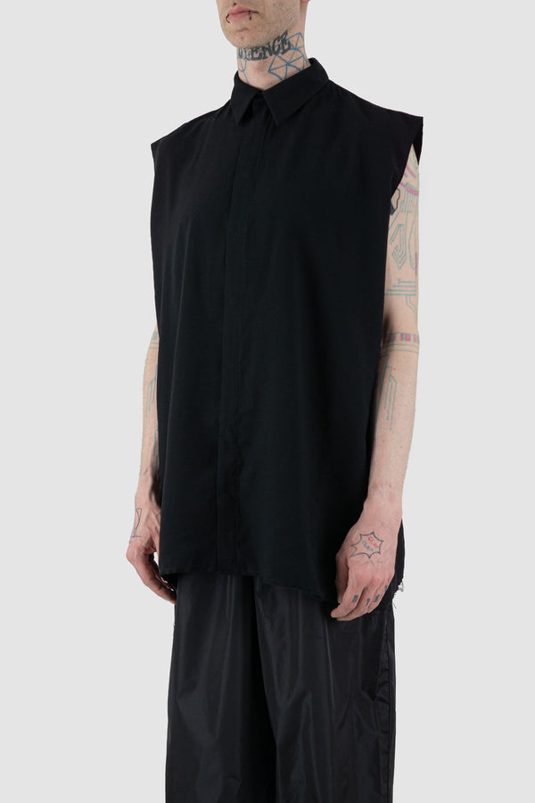 Loose Fit Black Sleeveless Oversize Shirt SS24 - Side View by UY Studio