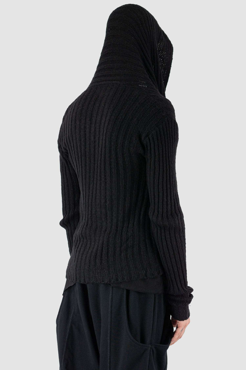 Top view of Black Patty Over Knit Cardigan highlighting slim fit, XCONCEPT