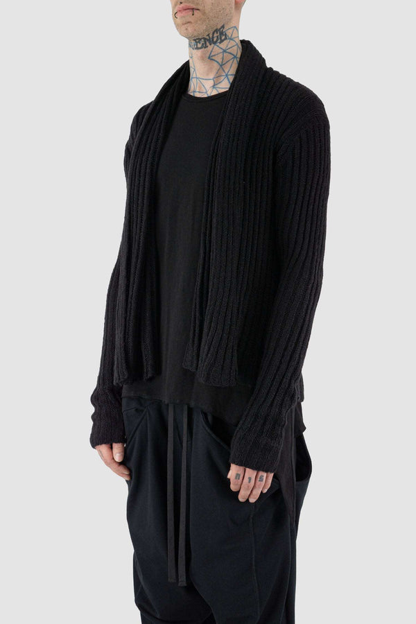 Front view of Black Patty Over Knit Cardigan with waterfall front detail, XCONCEPT