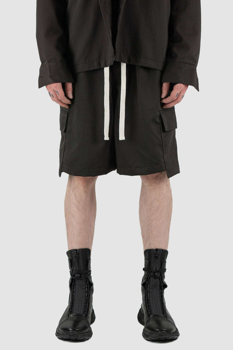 Detail close up view of Black Cargo Shorts Rap Pant Posh with cotton-poly blend, XCONCEPT