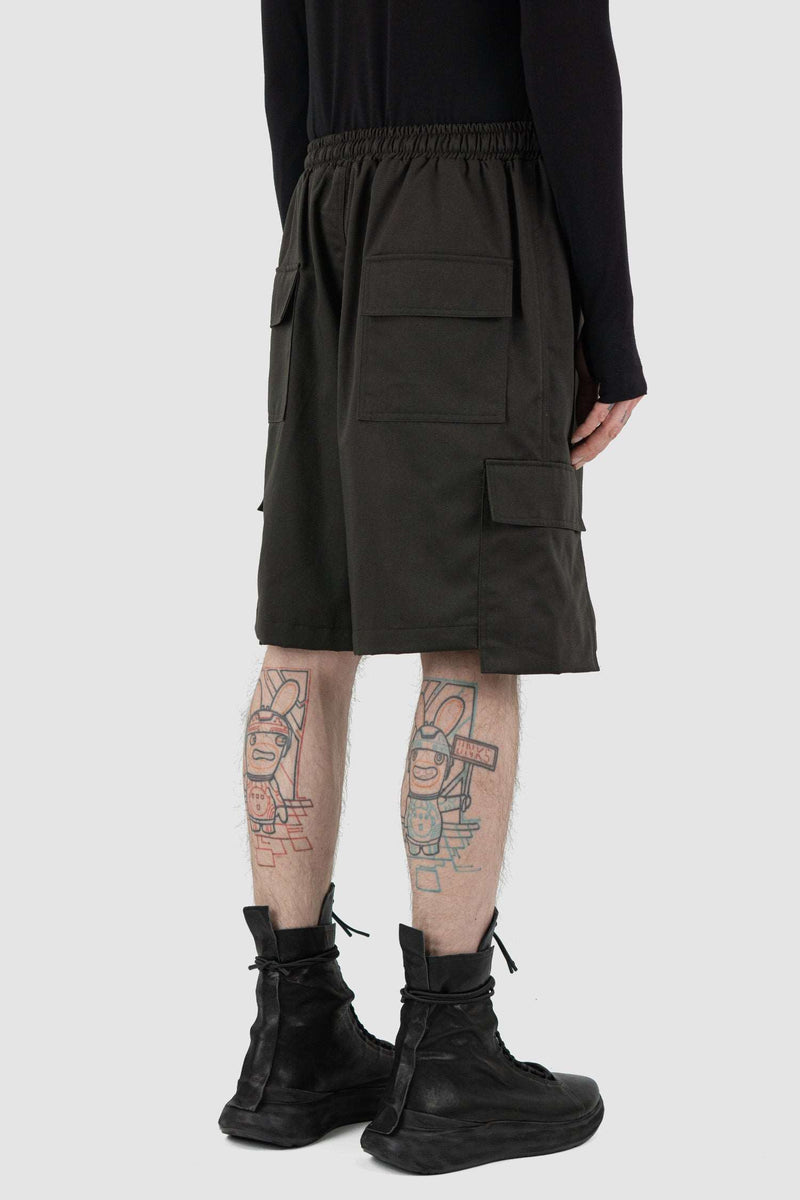 Detail view of Black Cargo Shorts Rap Pant Posh with cotton-poly blend, XCONCEPT