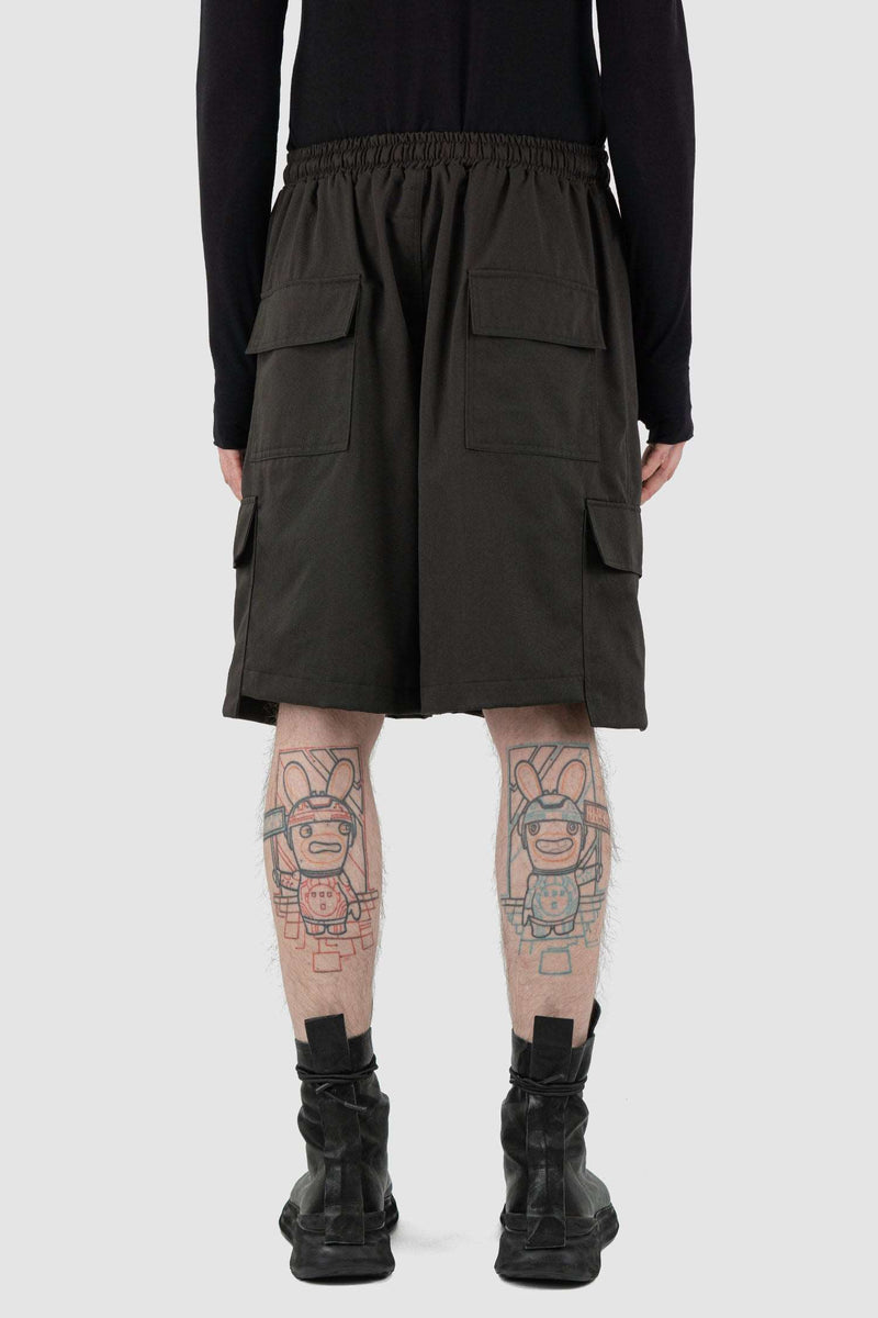 Back view of Black Cargo Shorts Rap Pant Posh with loose fit, XCONCEPT