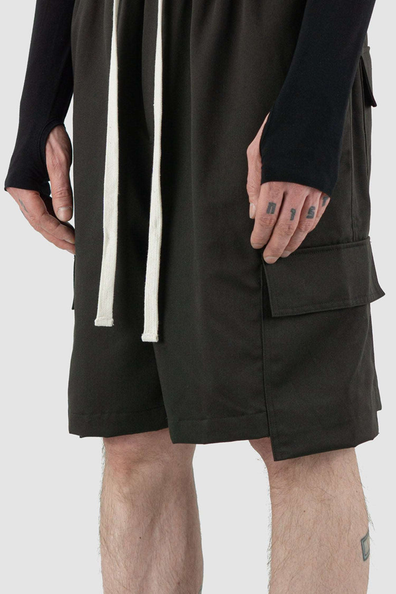 Top view of Black Cargo Shorts Rap Pant Posh highlighting elastic waistband, XCONCEPT