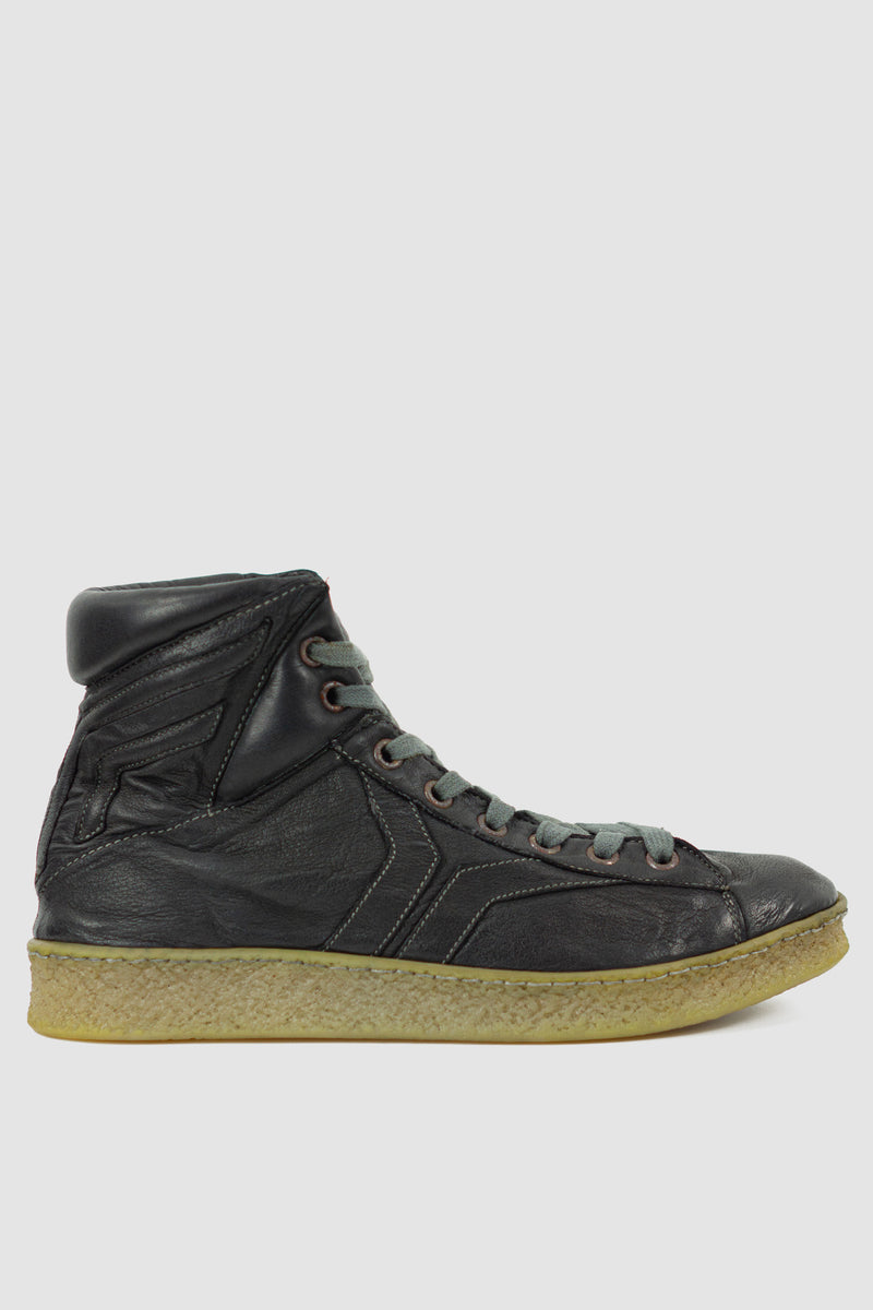 Culture of Brave - right view Black ankle high top leather sneaker for Men from the permanent Collection in object dyed Kangaroo.
