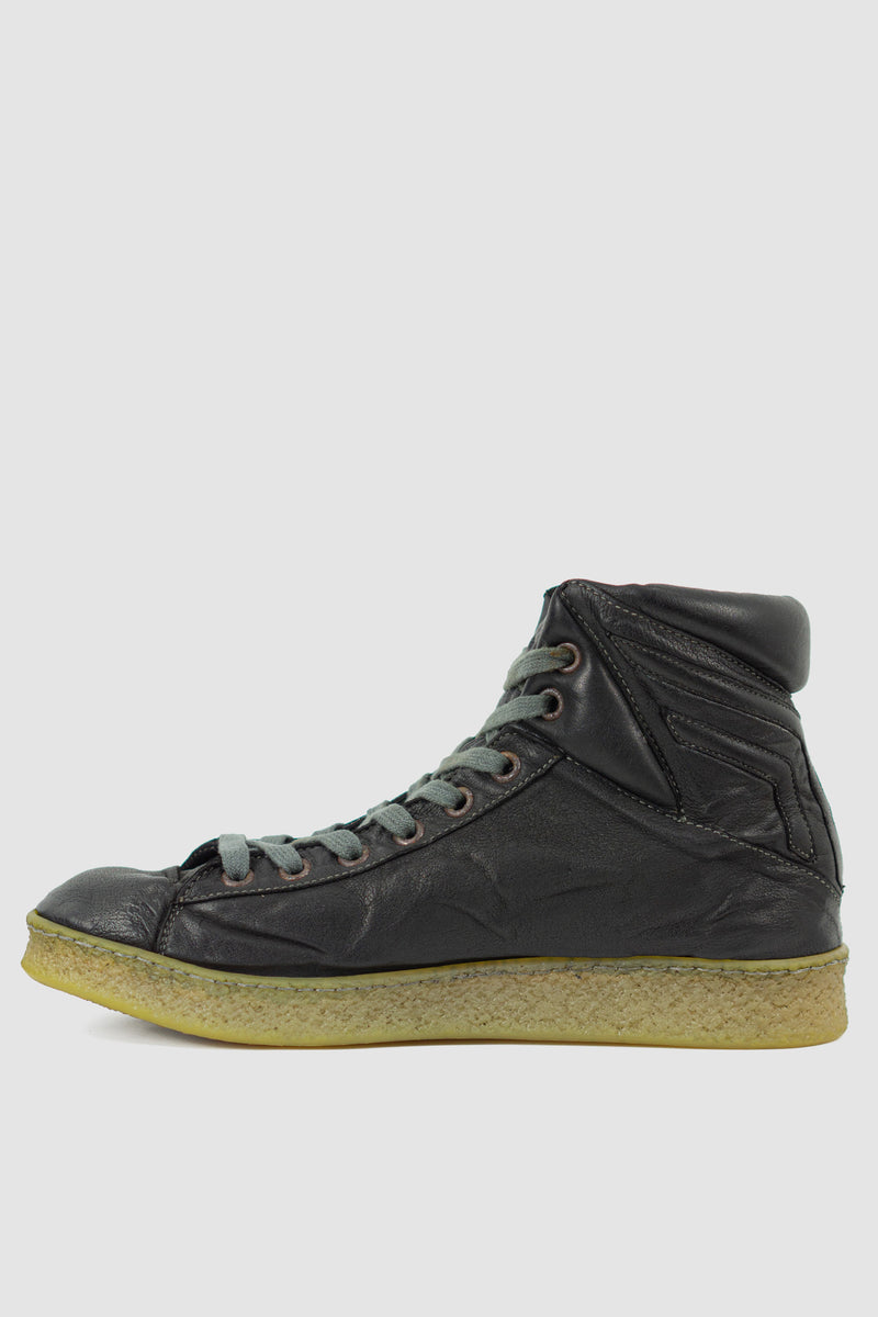Culture of Brave - left view Black ankle high top leather sneaker for Men from the permanent Collection in object dyed Kangaroo.