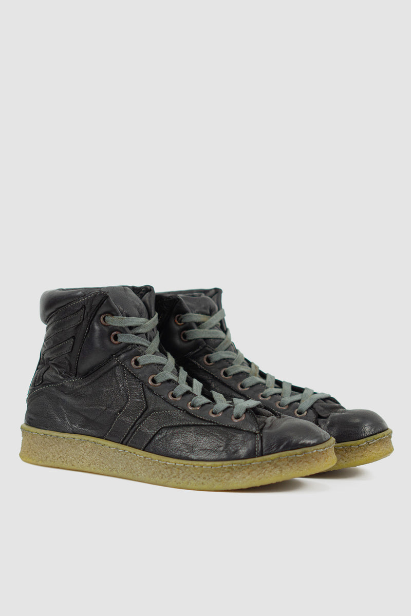 Culture of Brave - front right view Black ankle high top leather sneaker for Men from the permanent Collection in object dyed Kangaroo.