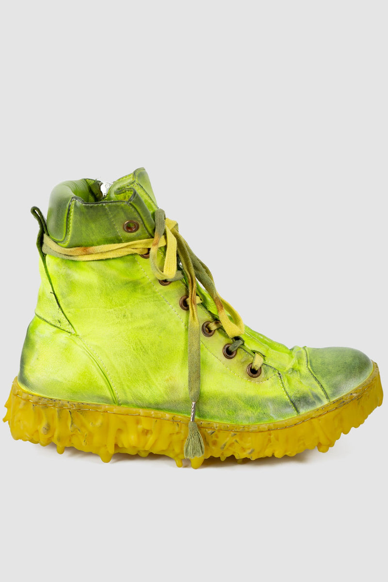 Culture of Brave - solo right view of the lime and black Melt Clash Mid Top Laced Sneakers - MELM1