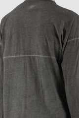 Culture of Brave - Back detail view of black object-dyed seamless organic cotton men's L/S T-shirt, Permanent Collection.