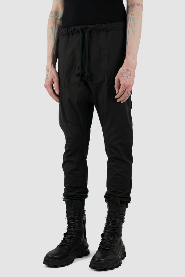 Side view of Black Dawn Jogger Pants for Men with relaxed fit and low crotch, OBECTRA