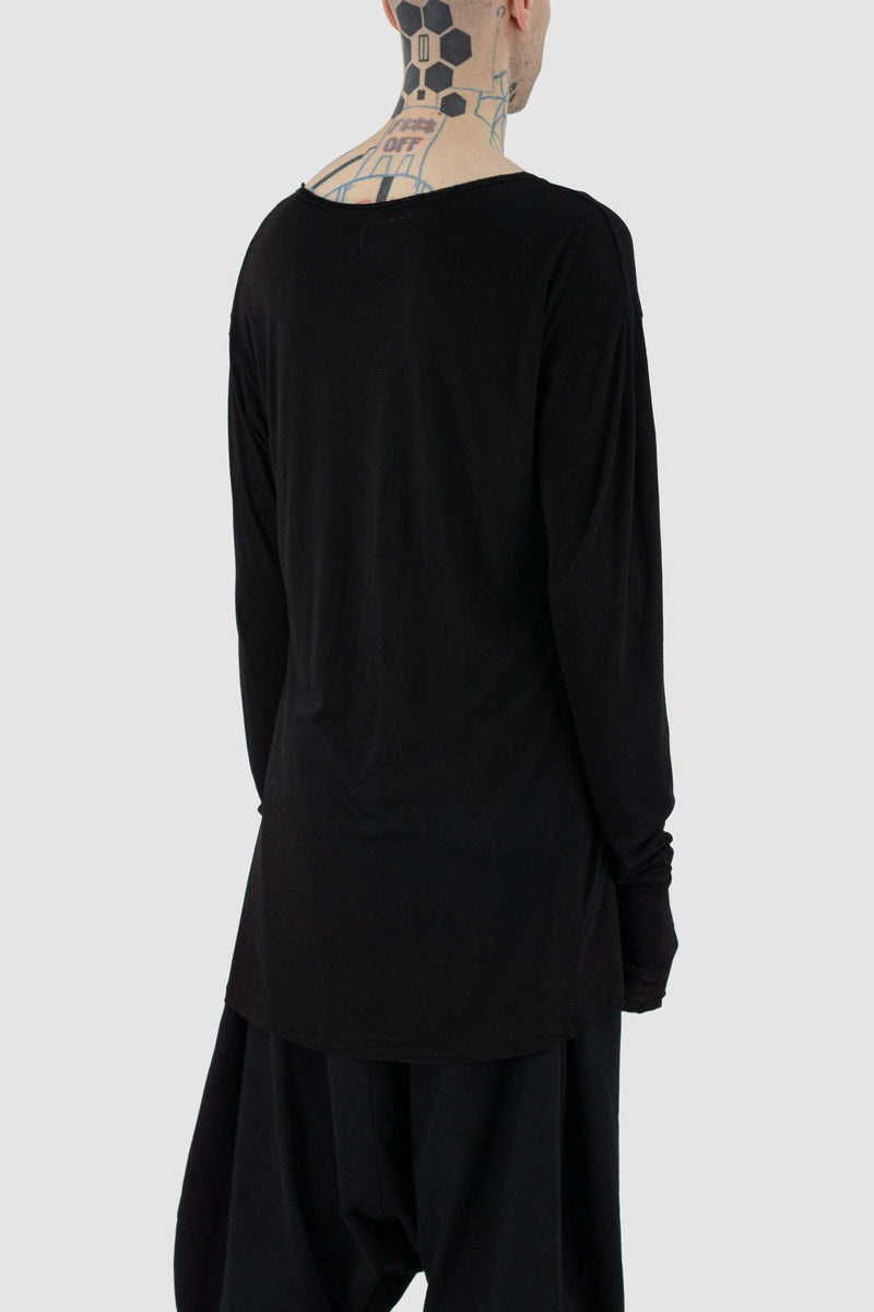 Back view of Black Deep Top Longsleeve with slim fit, XCONCEPT