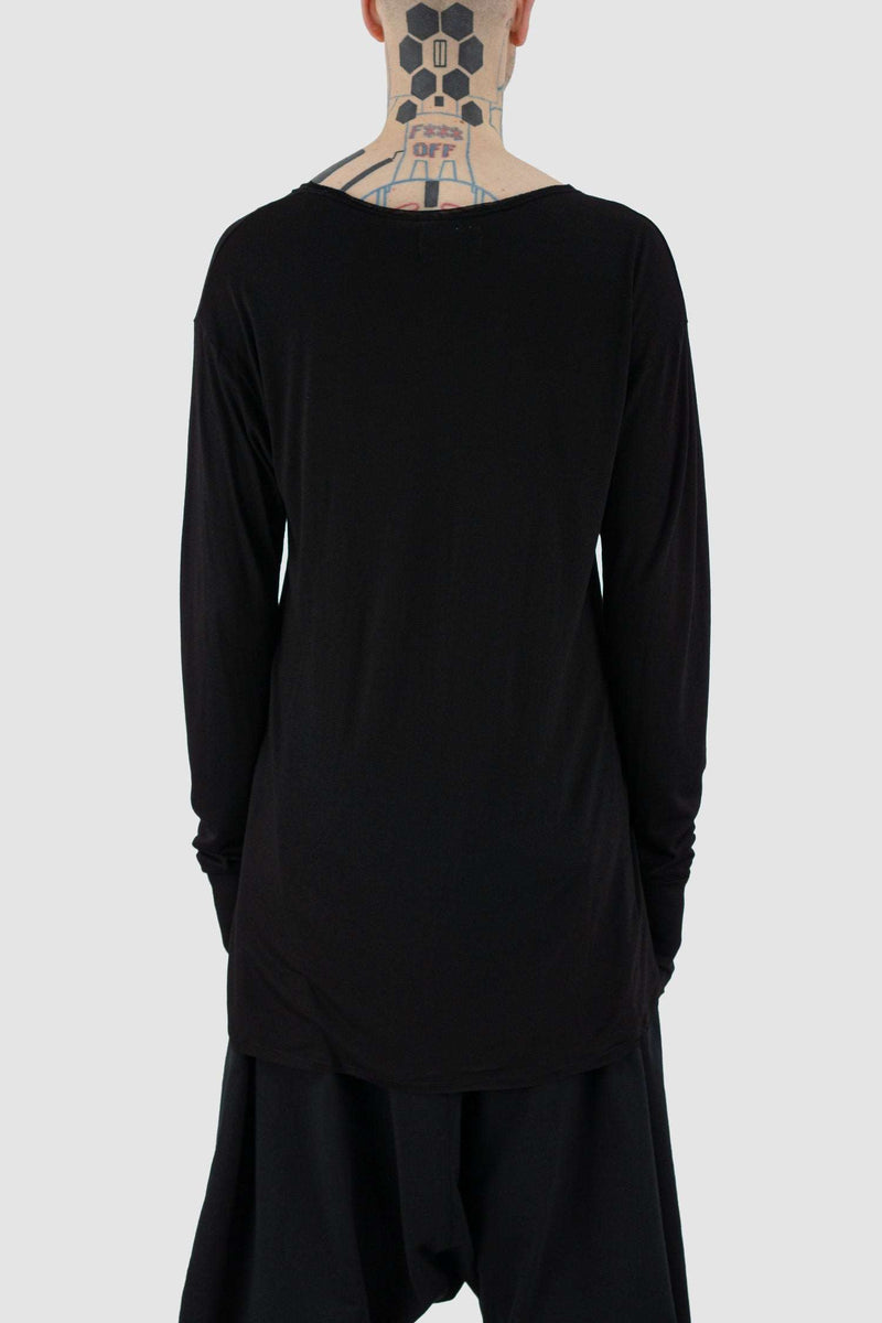 Back Central view of Black Deep Top Longsleeve with slim fit, XCONCEPT