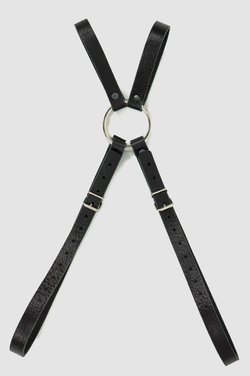 Back view of Black Double Strap Leather Harness with adjustable buckles, OBECTRA