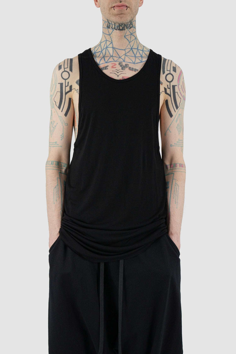 Detail view of Black Down Tank Top with 100% cotton bamboo fabric, XCONCEPT
