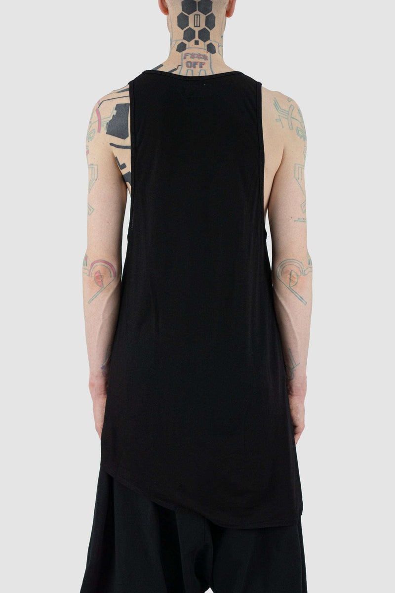 Back view of Black Down Tank Top with deep side cut, XCONCEPT