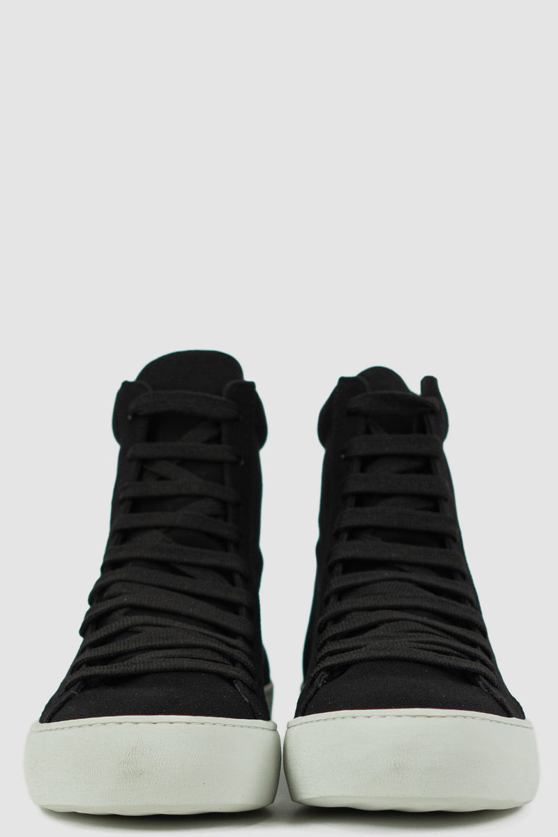 Top view of Emanuel Canvas Sneaker B/W highlighting high-top design, THE LAST CONSPIRACY