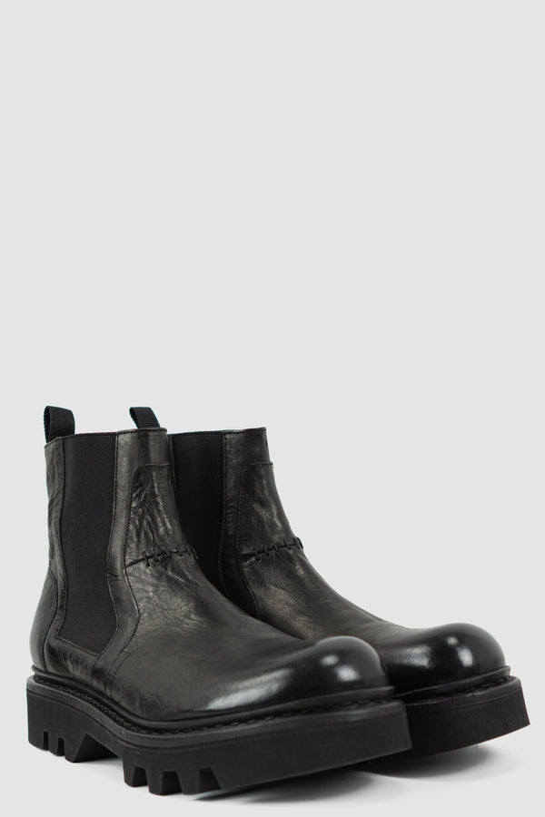 Side view of Black Scar Stitch Chelsea Boots showing ankle high design, THE LAST CONSPIRACY