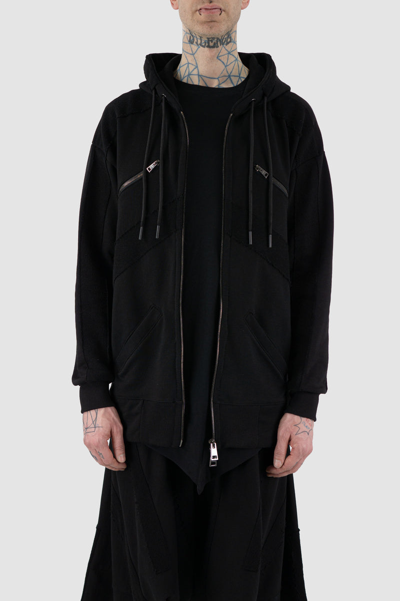 LA HAINE INSIDE US Black Sweater Jacket - SS24 Collection | 100% Cotton | Hood with Double Strings, Regular Fit, Double Slider Zip Closure, Front Pockets | Made in Italy