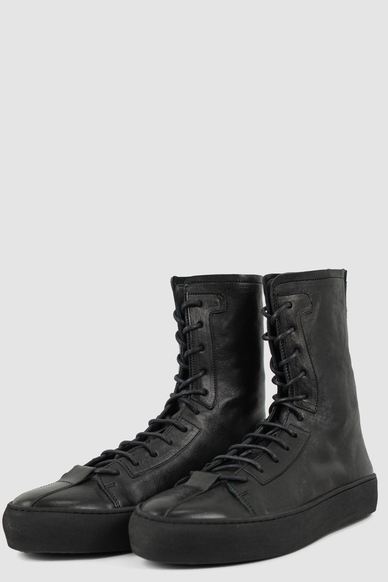Front right view of Frej Soft Black Sneaker with high top design, THE LAST CONSPIRACY