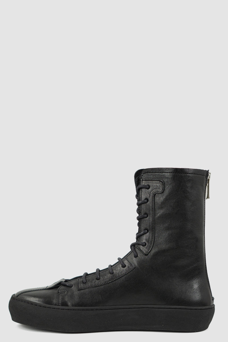 Side view of Frej Soft Black Sneaker showing Excella back zip, THE LAST CONSPIRACY