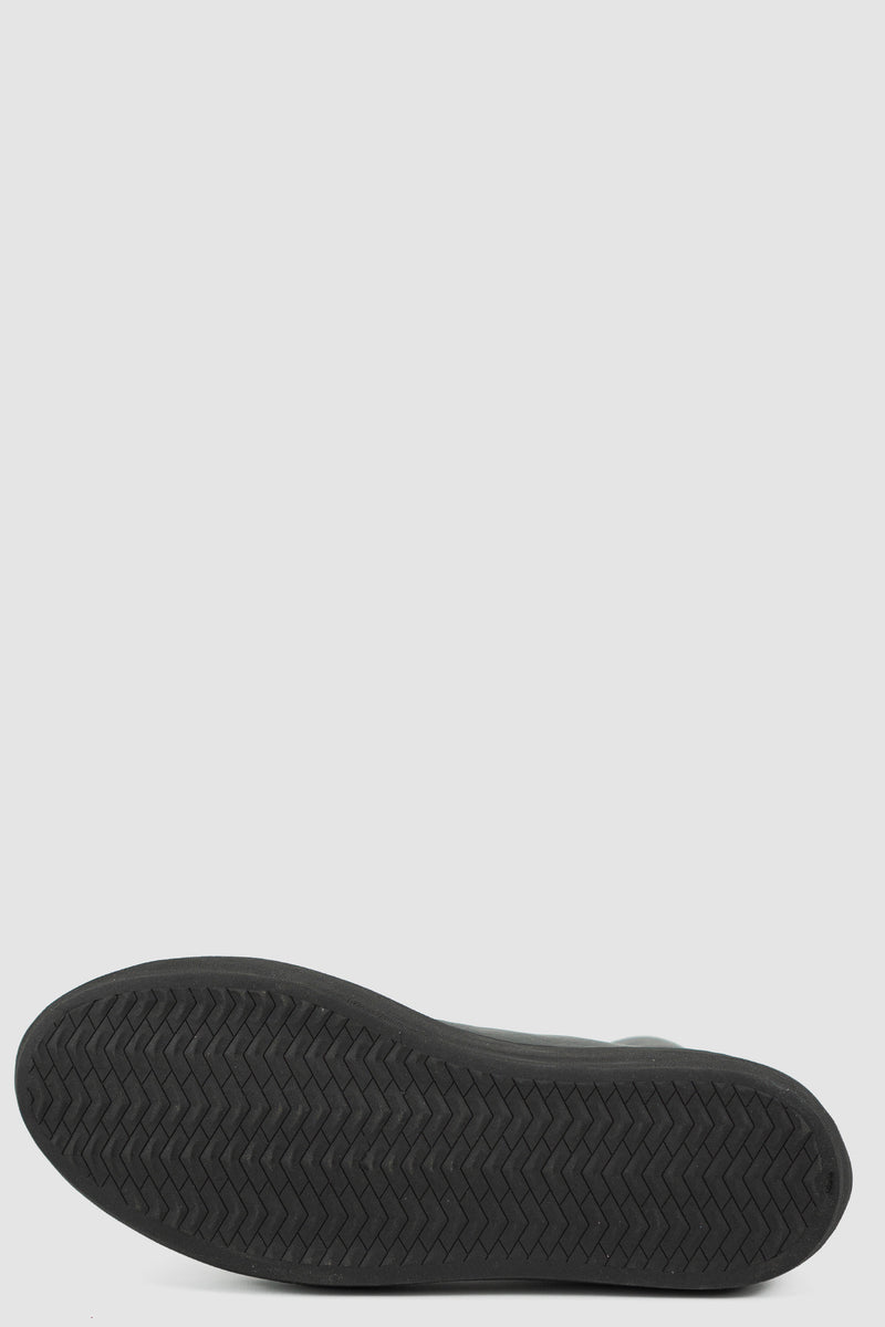 Sole view of Frej Soft Black Sneaker highlighting buffed rubber sole, THE LAST CONSPIRACY