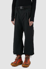 First Aid to the Injured - front side view of black belted utility pants with side straps for men.