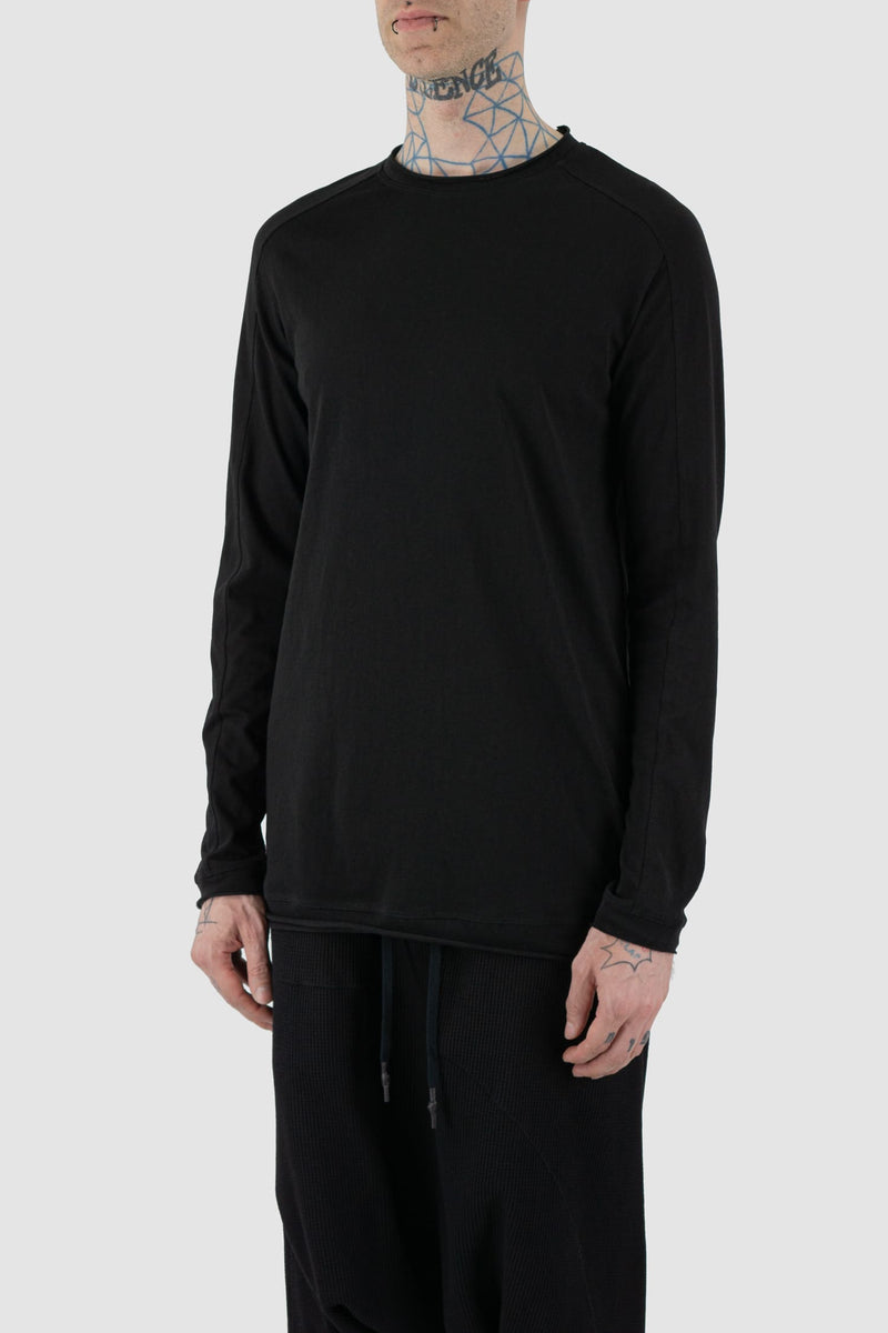 First Aid to the Injured - front side view of black cotton raglan long sleeve T-Shirt for men.