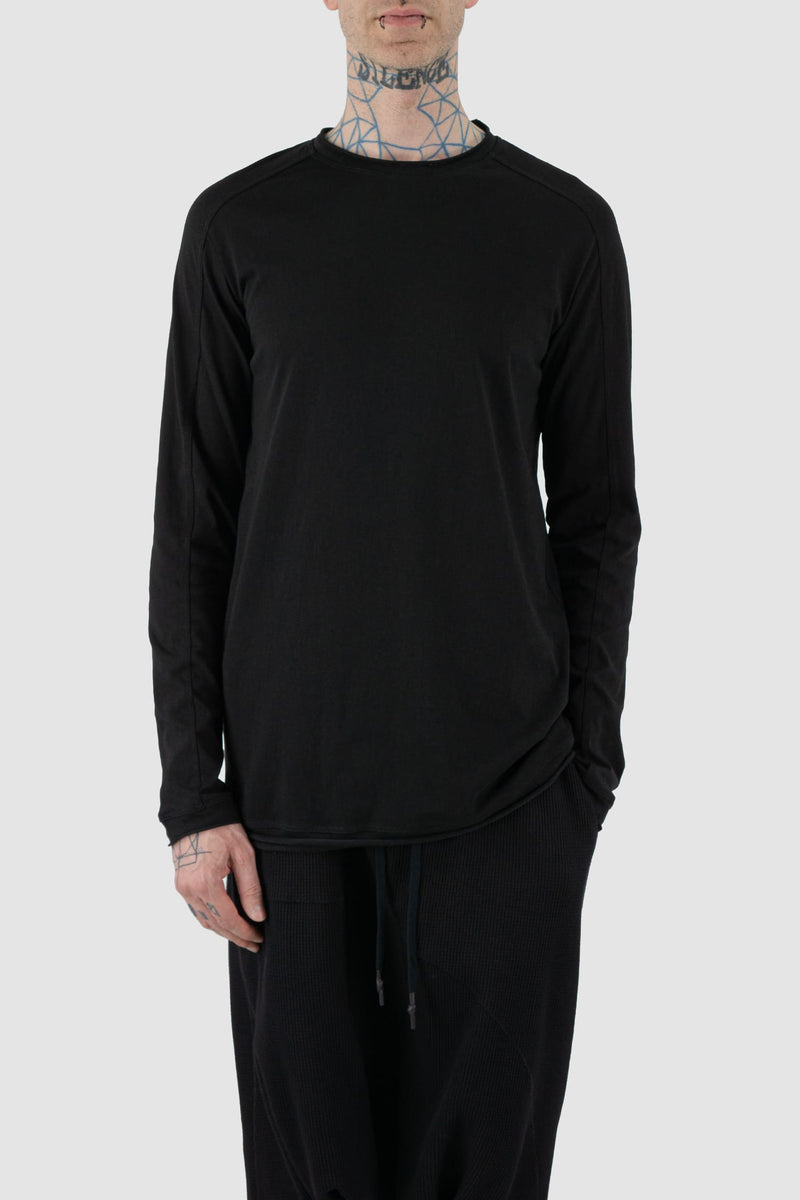 First Aid to the Injured - relax view of black cotton raglan long sleeve T-Shirt for men from the FW24 collection with decorative shoulder sections, heavy back and arm seams.