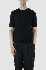 First Aid to the Injured - front relax view of black twisted double layer jersey T-Shirt for men from the FW24 collection featuring a distinctive twisting bottom and sleeves crafted in a double layer of thin jersey and a center back seam.