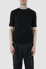 First Aid to the Injured - front view of black twisted double layer jersey T-Shirt for men from the FW24 collection featuring a distinctive twisting bottom and sleeves crafted in a double layer of thin jersey and a center back seam.