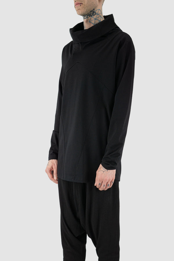 LA HAINE INSIDE US Black Sweater - Men's FW23 Collection, High Neck Detai