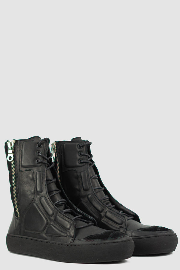 Side view of Ivar High Top Laced Sneaker showing buffed leather details, THE LAST CONSPIRACY