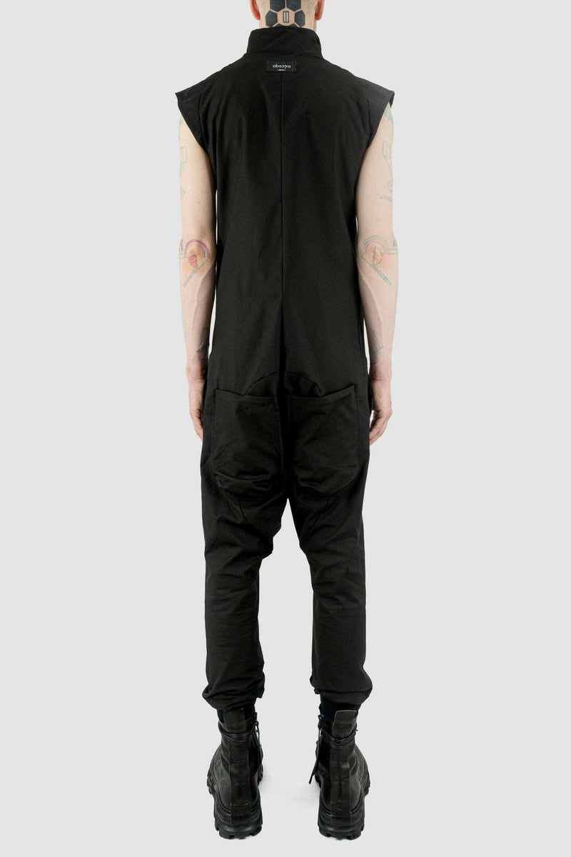 Back view of Black Lopa Jumpsuit for Men with multiple pockets and comfortable fit, OBECTRA