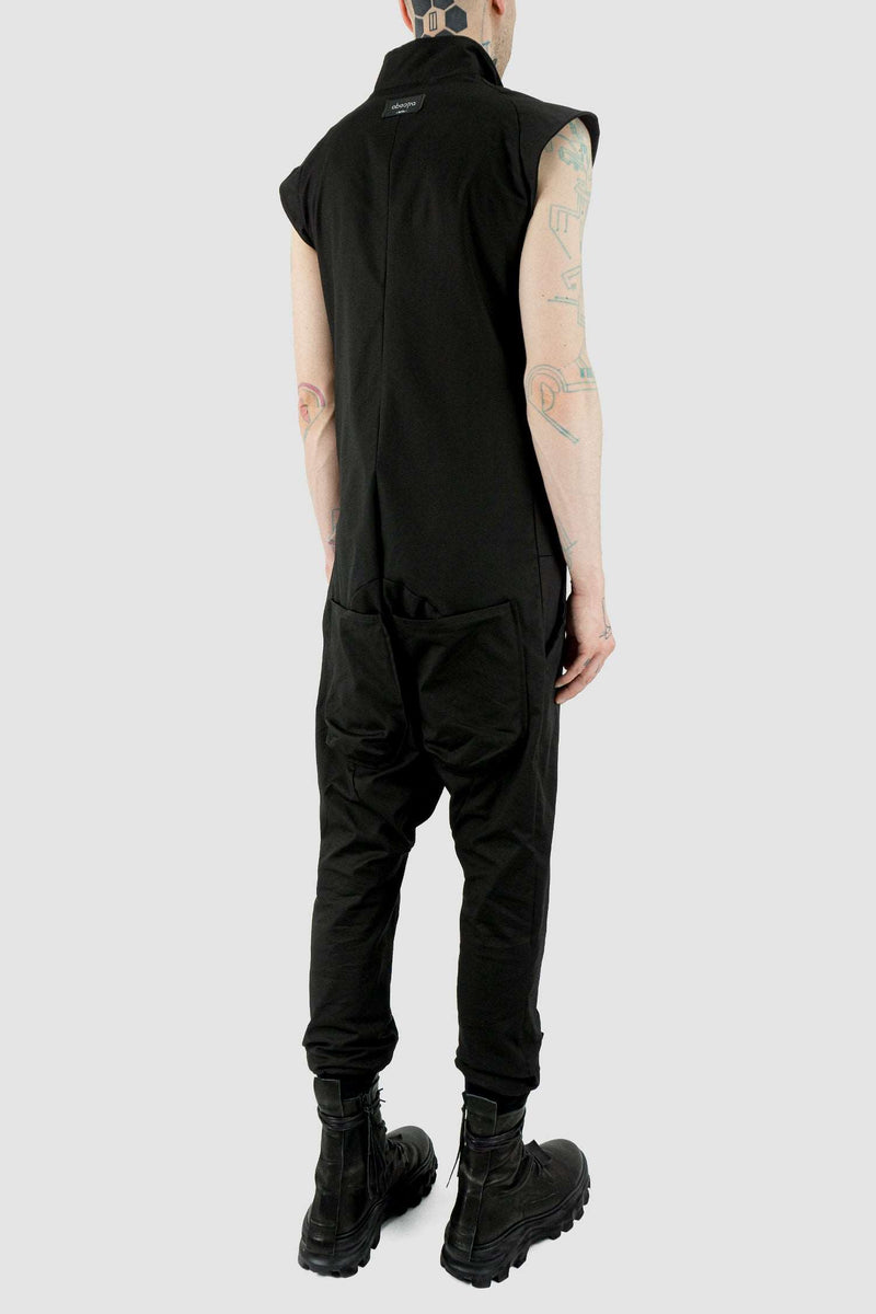 Back side view of Black Lopa Jumpsuit for Men with multiple pockets and comfortable fit, OBECTRA