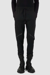 Front view of Black Viscose Blend Pants for Men with knee zip details, LA HAINE INSIDE US