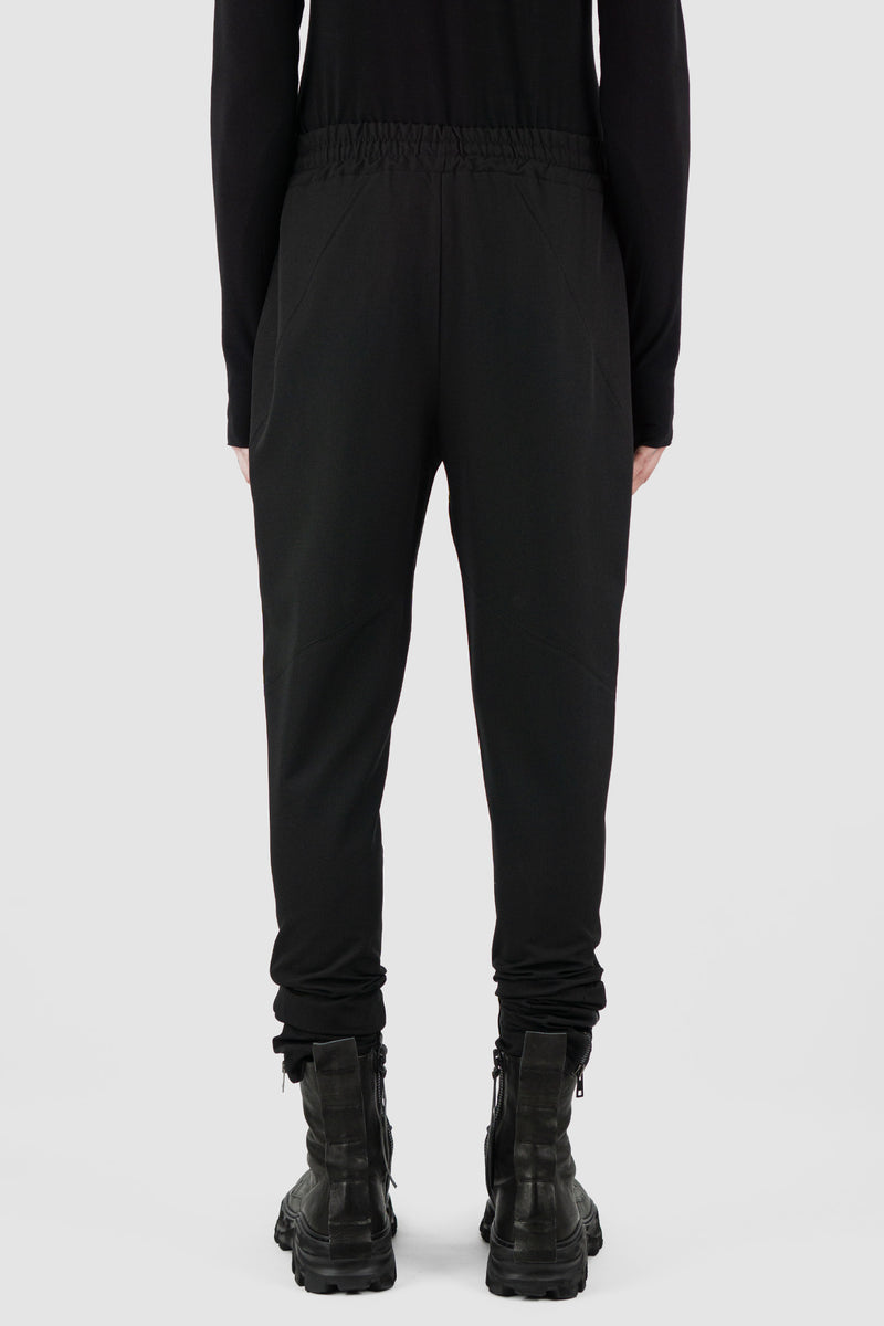 Back view of Black Viscose Blend Pants for Men with knee zip details, LA HAINE INSIDE US