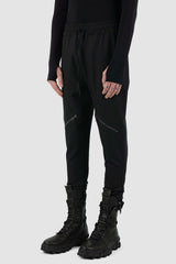 Side view of Black Viscose Blend Pants for Men with knee zip details, LA HAINE INSIDE US