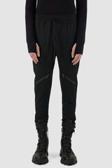 Front view of Black Viscose Blend Pants for Men with knee zip details, LA HAINE INSIDE US