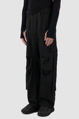 Side view of Black Linen-Viscose Cargo Pants for Men with transformable leg length, LA HAINE INSIDE US