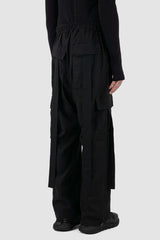 Side view of Black Linen-Viscose Cargo Pants for Men with transformable leg length, LA HAINE INSIDE US