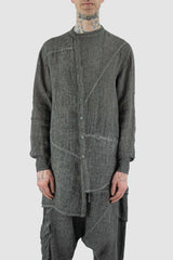 Front view of Grey Cold Dyed Shirt for Men with asymmetrical button closure, LA HAINE INSIDE US