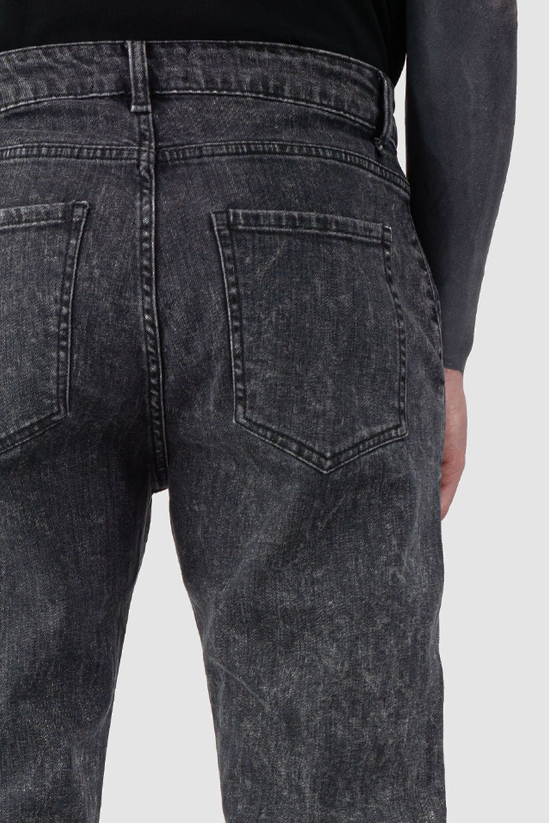 La Haine Inside us - back detail view of grey Acid Washed Slim Fit Stacked Jeans