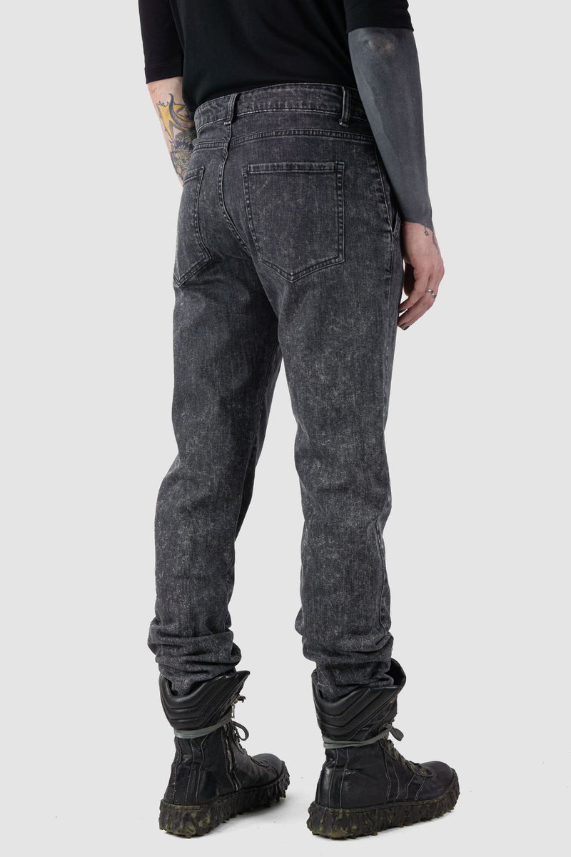 La Haine Inside us - back side view of grey Acid Washed Slim Fit Stacked Jeans