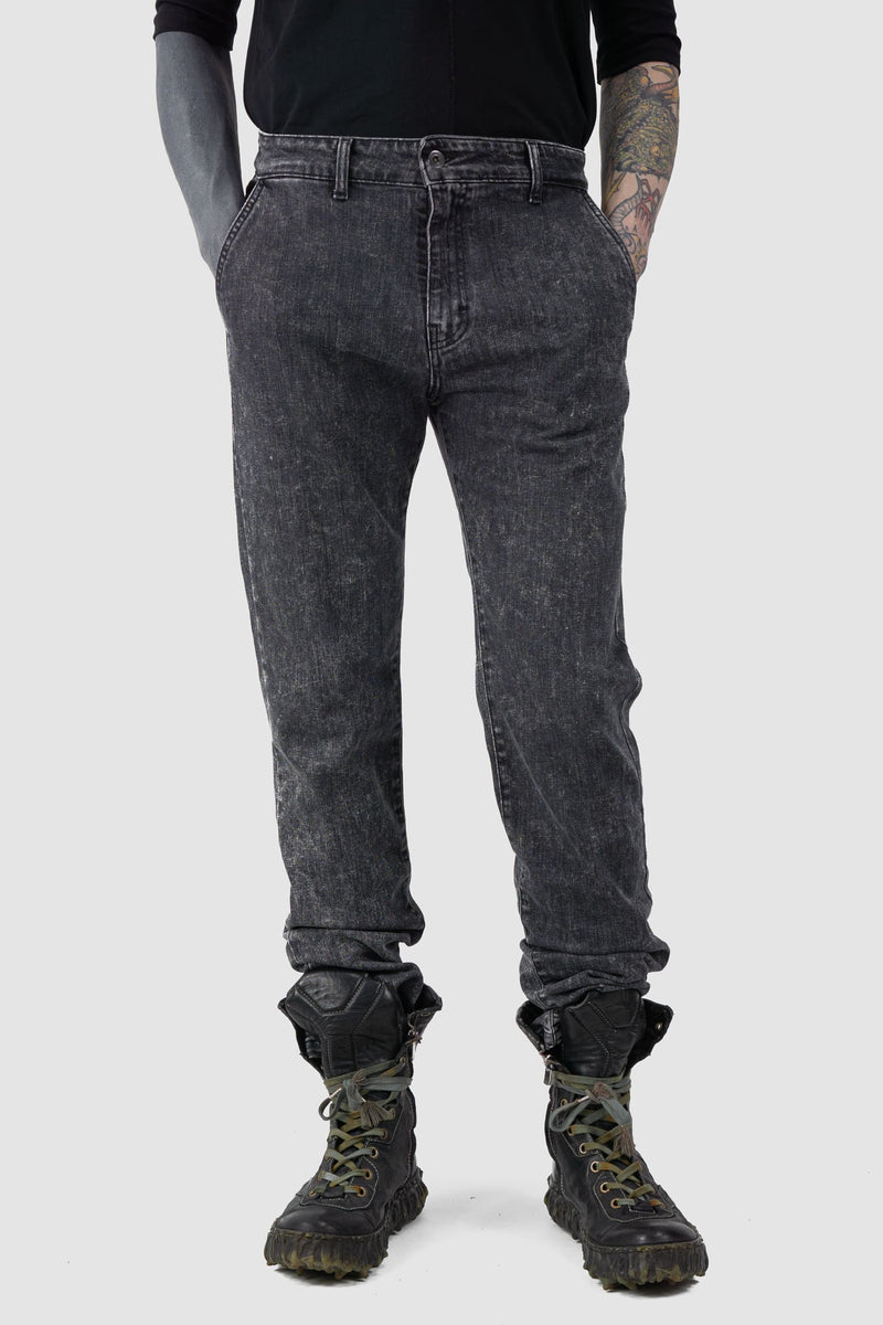 La Haine Inside us - relaxed fit view of grey Acid Washed Slim Fit Stacked Jeans