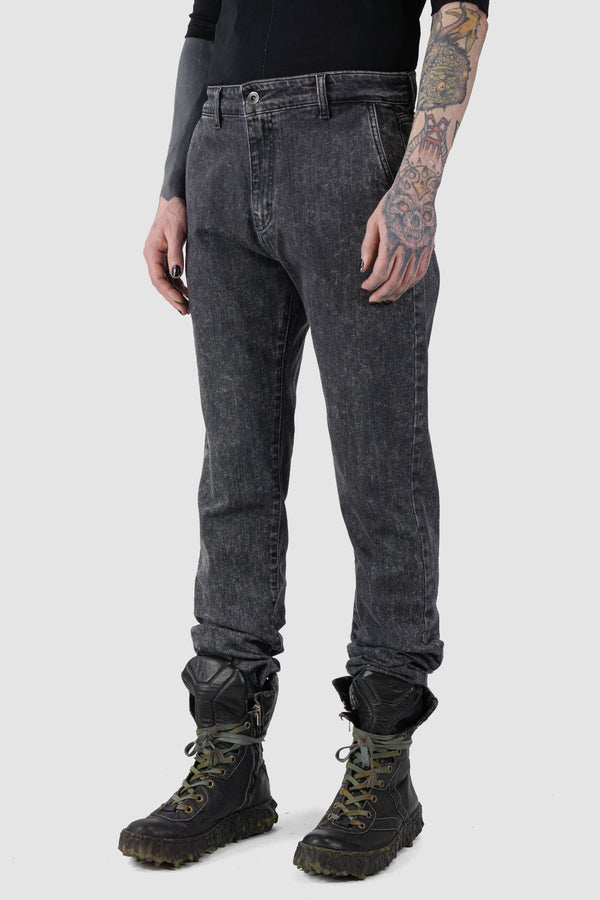 La Haine Inside us - front side view of grey Acid Washed Slim Fit Stacked Jeans